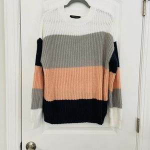 Warm soft cozy colorblock knit crewneck sweater, size large